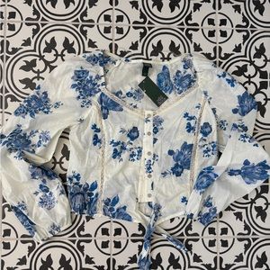 Floral Blue and White Blouse